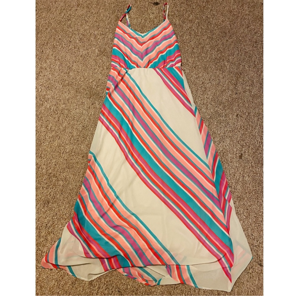 Pink teal multi colored maxi dress spaghetti strap